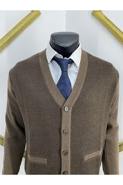 Sadık Collection Fire Knitwear Ανδρική Τσέπη Λεπτομέρεια V λαιμόκοψη μάλλινη ζακέτα 490
