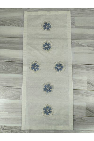 zümal tekstil tasarım Dantelli Aplikli Keten Kumaş Runner  35 cm x 100 cm ( M...