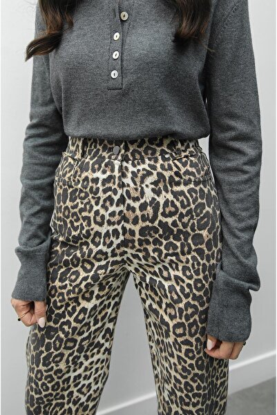 Havoş Coffee Washed Leopard Print Trousers