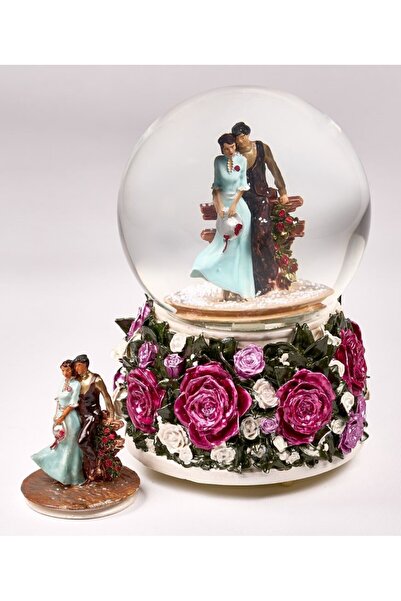 MAGNETDEPO Kar Küresi RENKLİ GÜLLER Büyük 120 mm El Boyama, Müzikli Kendinden...