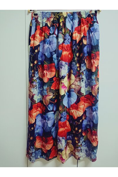 hoaryage Beli Lastikli Desenli Viskon Basma Kumaş Maxi Boy Etek