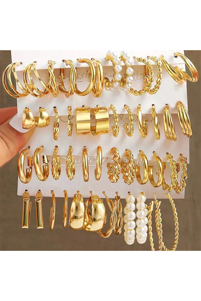 Choice 5920001 24 Pairs Gold Color Vintage Hoop Earrings Set for Women Girl I...