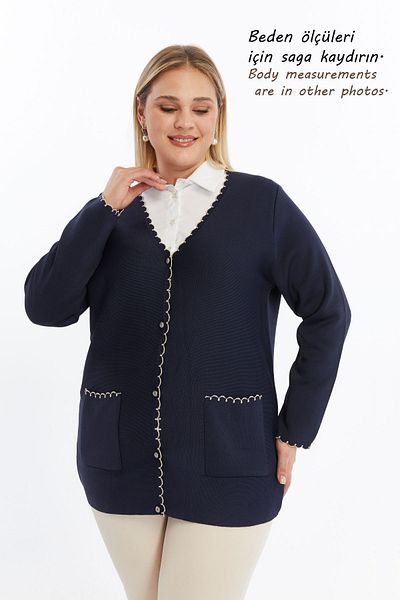 Laden Women's Steel Knit Knitwear Large Size Classic Non-Pilling Dark Blue Mother Cardigan