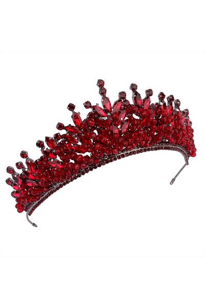 Hayalperest boncuk Crystal Beaded Bridal Costume Tiara Princess Wedding Burgundy Crown