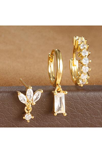 Choice طقم أقراط بيرسنغ هاجيز مكون من 3 قطع باللون الذهبي والأبيض للنساء، سلس...