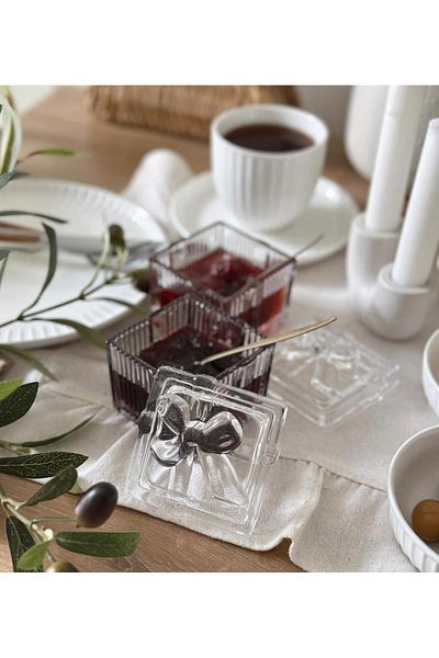 PEKİBU 2-Piece Bow Model - Glass Box with Lid and Sugar Bowl Square