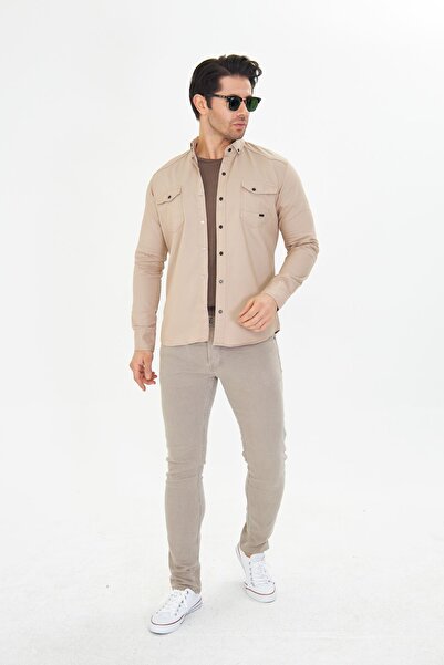 Oyga Cămașă din denim din bumbac, cu buzunare duble, pentru bărbați