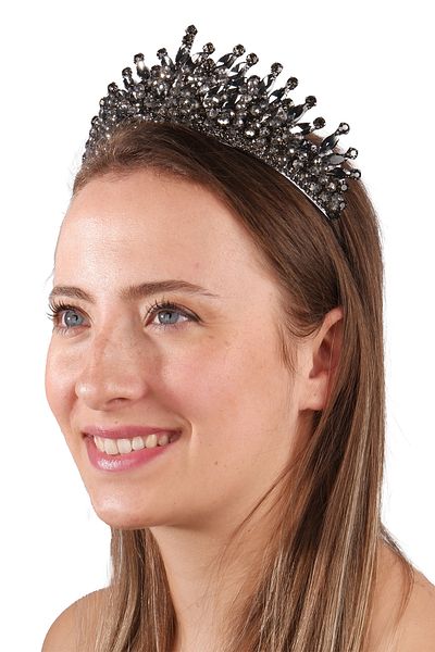 Hayalperest boncuk Anthracite Bridal Tiara: Princess Wedding Costume Tiara with Crystal Beads