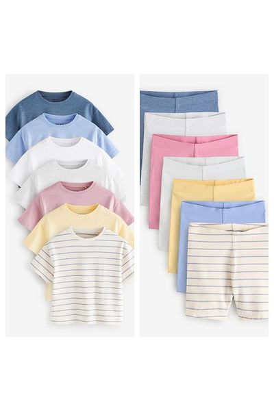 Next Baby Cotton Short Sleeve Tights Multipack 7'Li Bottom Top Set