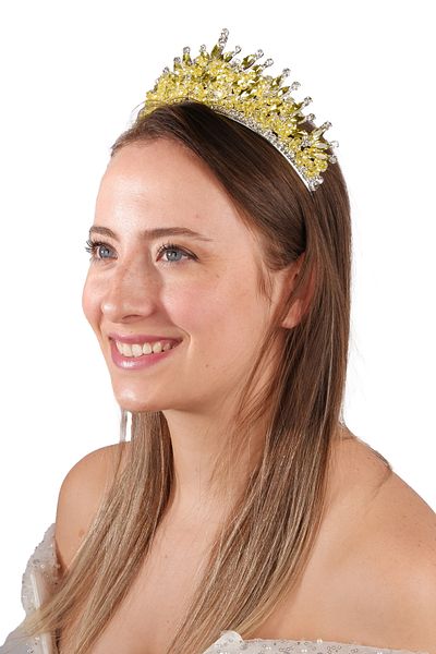 Hayalperest boncuk Yellow Crystal Beaded Bridal Wedding Tiara Princess Bride Costume