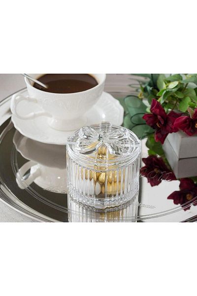 PEKİBU Bow Model Glass Box - Sugar Bowl Round Lid