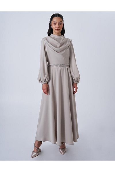 Kayra Chandelier Collar Satin Dress Cream
