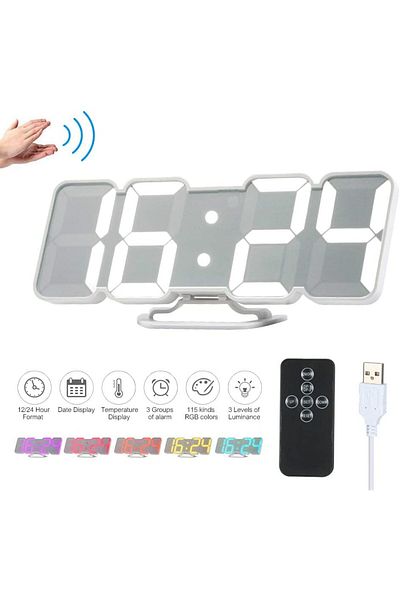 COOYA Wall Desktop Clock,3D Wireless Remote Digital RGB LED Alarm Clock,USB Powered,Remote Control