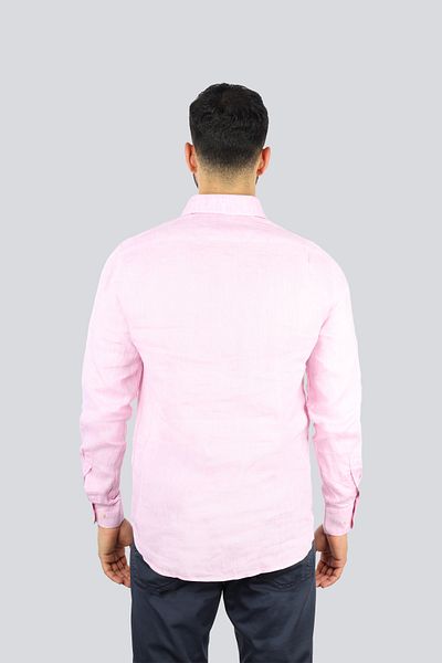PAUL&SHARK Men's Regular Fit 100% Linen Plain Long Sleeve Pink Shirt 25413006 Cf-133