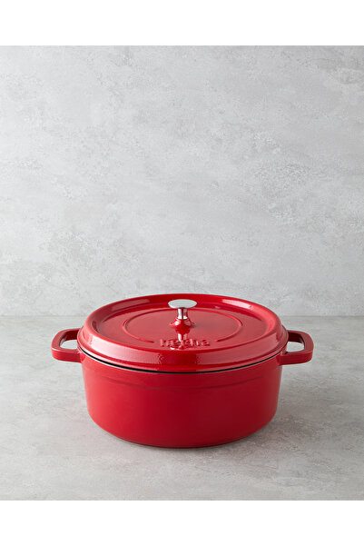 English Home Hecha Demir Döküm Derin Tencere 28x10 cm Kırmızı