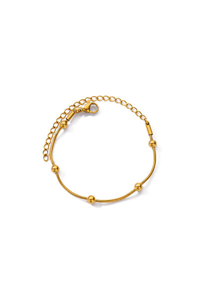Choice 19cm B1607G Stainless Steel Beaded Round Snake Chain Bracelets For Wom...