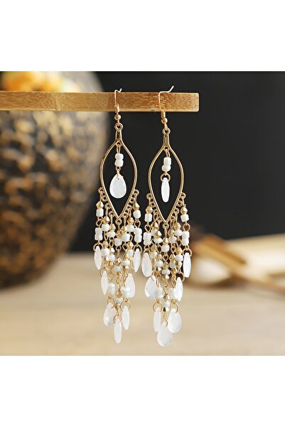 Choice ZT4514-White Fashionable Bohemian long tassel bead earrings, vintage e...