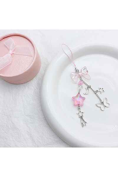 Choice سلسلة مفاتيح مصنوعة يدويًا على شكل فراشة لطيفة مرصعة بالخرز للنساء والفتيات من A2 Kawaii Sweet Star Bow