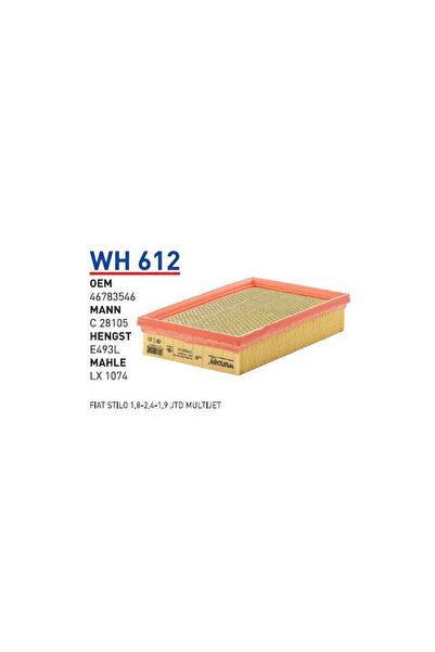 Wh612 Oem 46783546 Fiat stilo 1,8-2,4-1,9 jtd multijet Otomobil hava filtre air filter