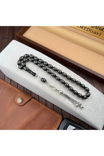 dergah tesbih Fast Reis Oltu - Silver Embroidered Stone Rosary
