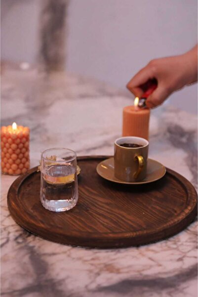 Ahşap Teslim Ahşap Sunumluk Dekoratif Sunum Tabağı- Büyük Boy Supla (CEVİZ)