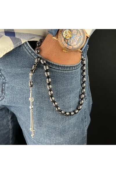 dergah tesbih Fast Reis Oltu - Silver Embroidered Stone Rosary