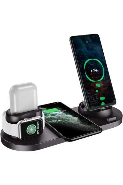 COOYA 6 in 1 Wireless Charging Station,Fast Charging Stand for Multiple Devices,10W,Light Portable,Black