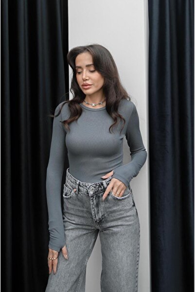 Havoş Anthracite Hanks Long Sleeve Modal Blouse