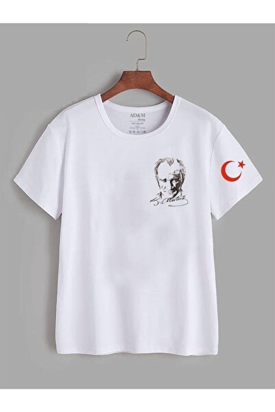 MAGORS Tricou alb oversize cu imprimeu Ataturk și steaguri unisex