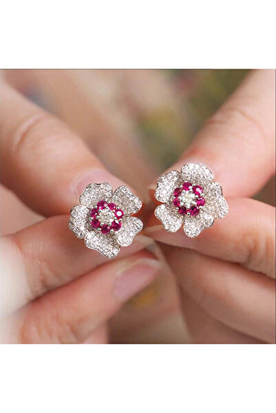 Choice Red ZAKOL Bling CZ Flower Stud Earrings AAA Cubic Zirconia Aesthetic W...