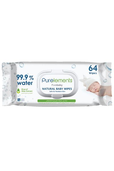 Purelements مناديل نقية من الألوة الطبيعية بنسبة 99.9% من الماء - 64 قطعة