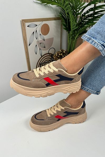 Nstil Women's Casual Sneaker - Mink Navy Blue, Red, High Sole, Lace-Up Tiger Stripe 032