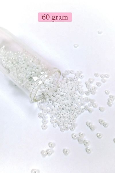 Royaleks Bulk glass sand beads (8/0) 3 mm - 60 grams - pearl white - bnc186