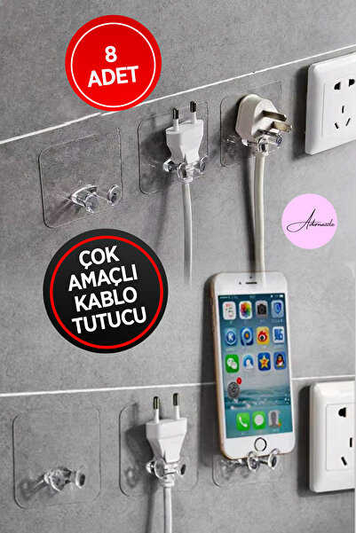 adornazzle Süper Yapışkanlı Kanca, Kablo Tutucu, Çok Amaçlı Kablo Kancası 8 Adet