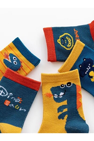 Mikka Lüks 5 чифта гигантски бебешки чорапи с шарка на динозавър и детски чорапи от серията динозаври 2