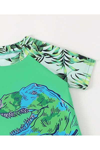 SAPS Dinosaur Printed Short Sleeves Two Piece Swimsuit - Green