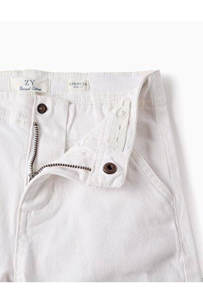 Ziddy Slim Twill Chino Trousers for Boys, White