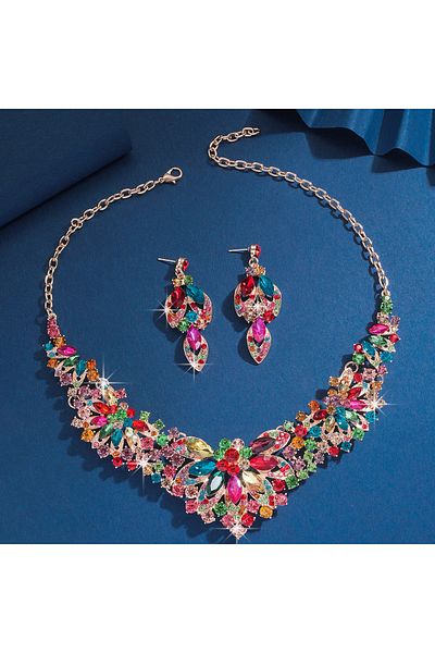 Choice 808344-colour 3pc Women's Wedding Season Fashion Luxury Flower Necklace Earrings Jewelry Set Suitabl