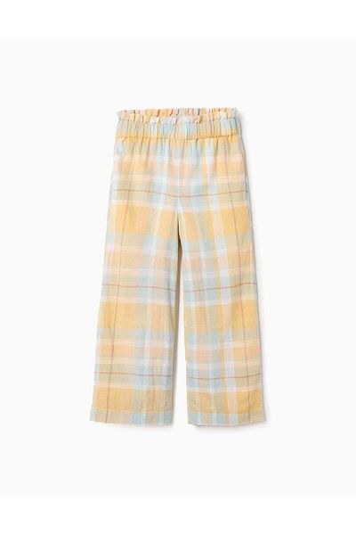 Ziddy Cotton Checked Trousers for Girls 'B&S', Yellow