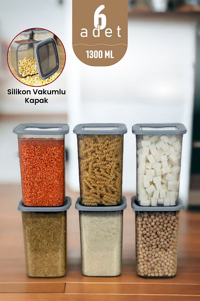 İronika 6 Pieces 1300 ml Food Groceries Storage Set with Lid - Square Box