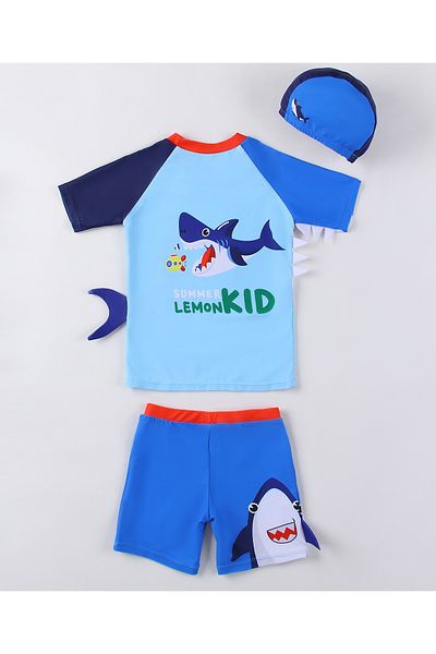 SAPS Shark Printed Short Sleeves Two Piece Swimsuit - Blue