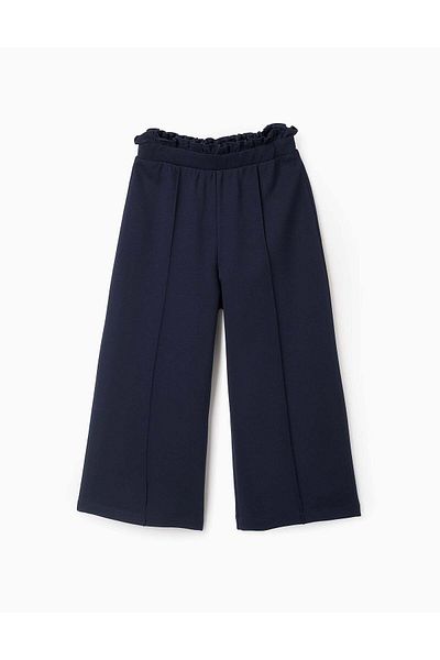 Ziddy Wide Leg Ponte Roma Trousers for Girls, Dark Blue