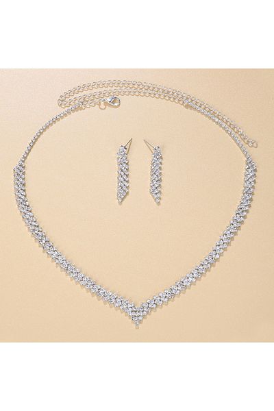 Choice Silver Set Lozenge Necklace Earrings Set Women Bridal Accessories Statement African Fashion Rhinesto