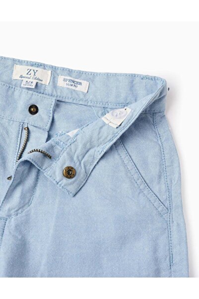 Ziddy Trousers in Oxford Cotton for Boys 'Slim', Light Blue