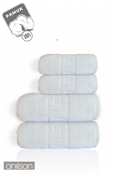 Anılsan Набір білих рушників для готелю, 4 шт., 100% бавовна - 2 рушники для рук 50x90 і 2 рушники для ванної 70x140