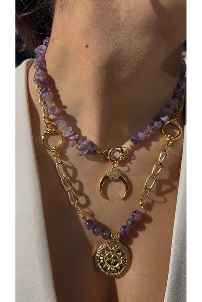 Gigi Ametist kolye ve küpe seti