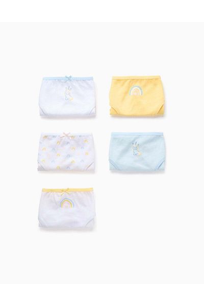 Ziddy Pack of 5 Briefs for Girls 'Rainbow & Unicorn', White/Blue/Yellow