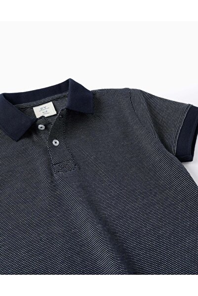 Ziddy Polka Dot Polo for Boys, Dark Blue/White