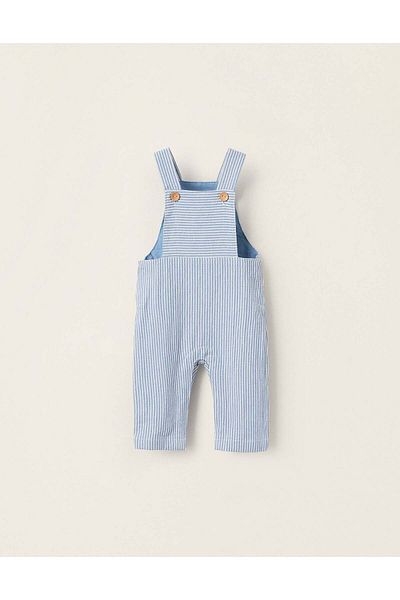 Ziddy Striped Cotton Dungarees for Newborn Boys, Blue/White