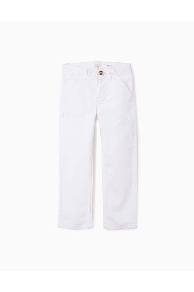Ziddy Slim Twill Chino Trousers for Boys, White
